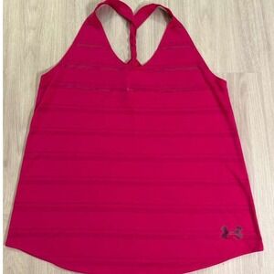 Under Armour Womens XL Hot Pink Striped HeatGear Racerback Tank Top Athletic